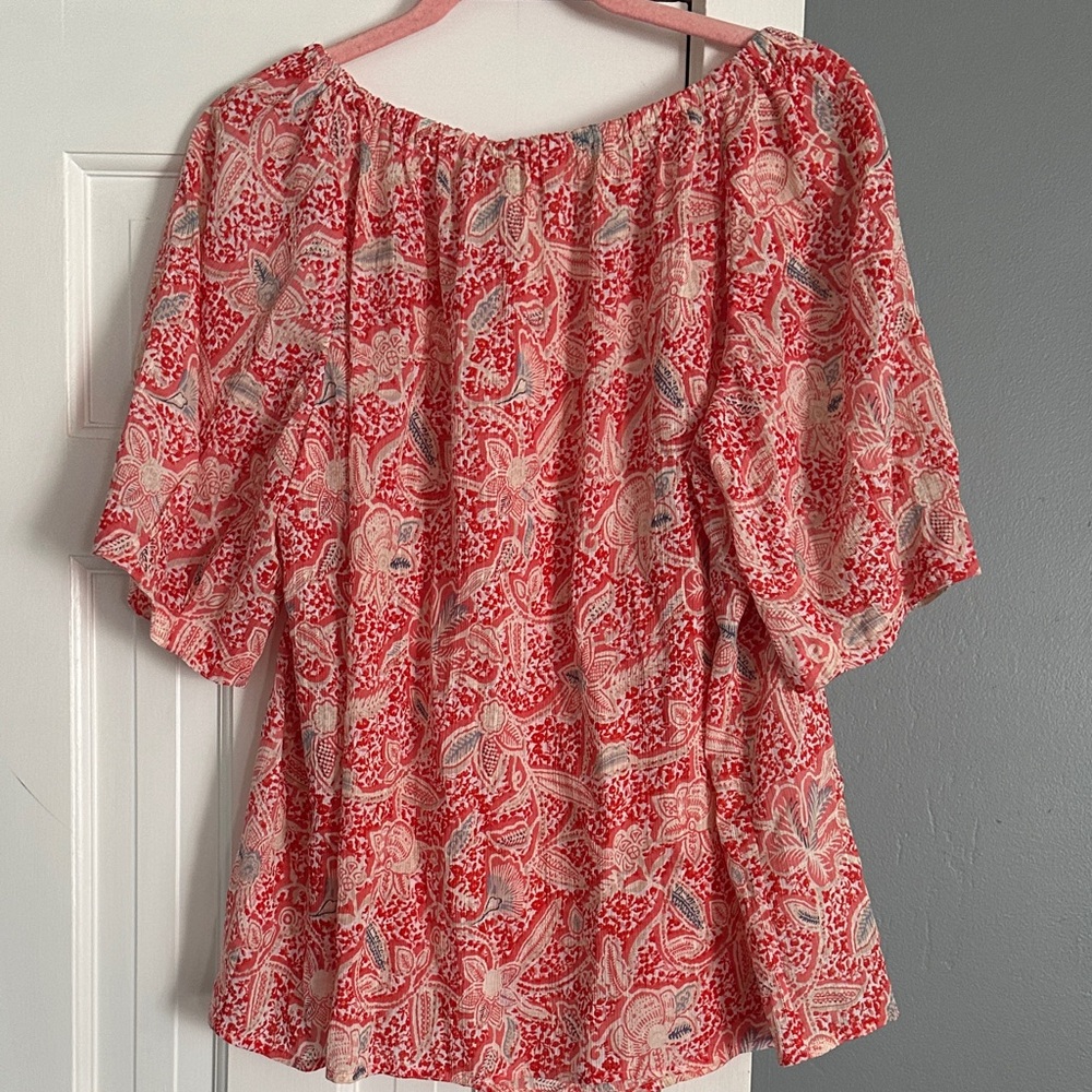 NWT Tory Burch Floral Cotton Gauze Peasant Top Blouse Melon Size 12 Boho - Picture 3 of 9